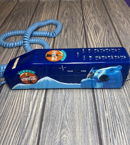 Vintage Coca Cola Push Button Blue Phone w/ Polar Bears 1994