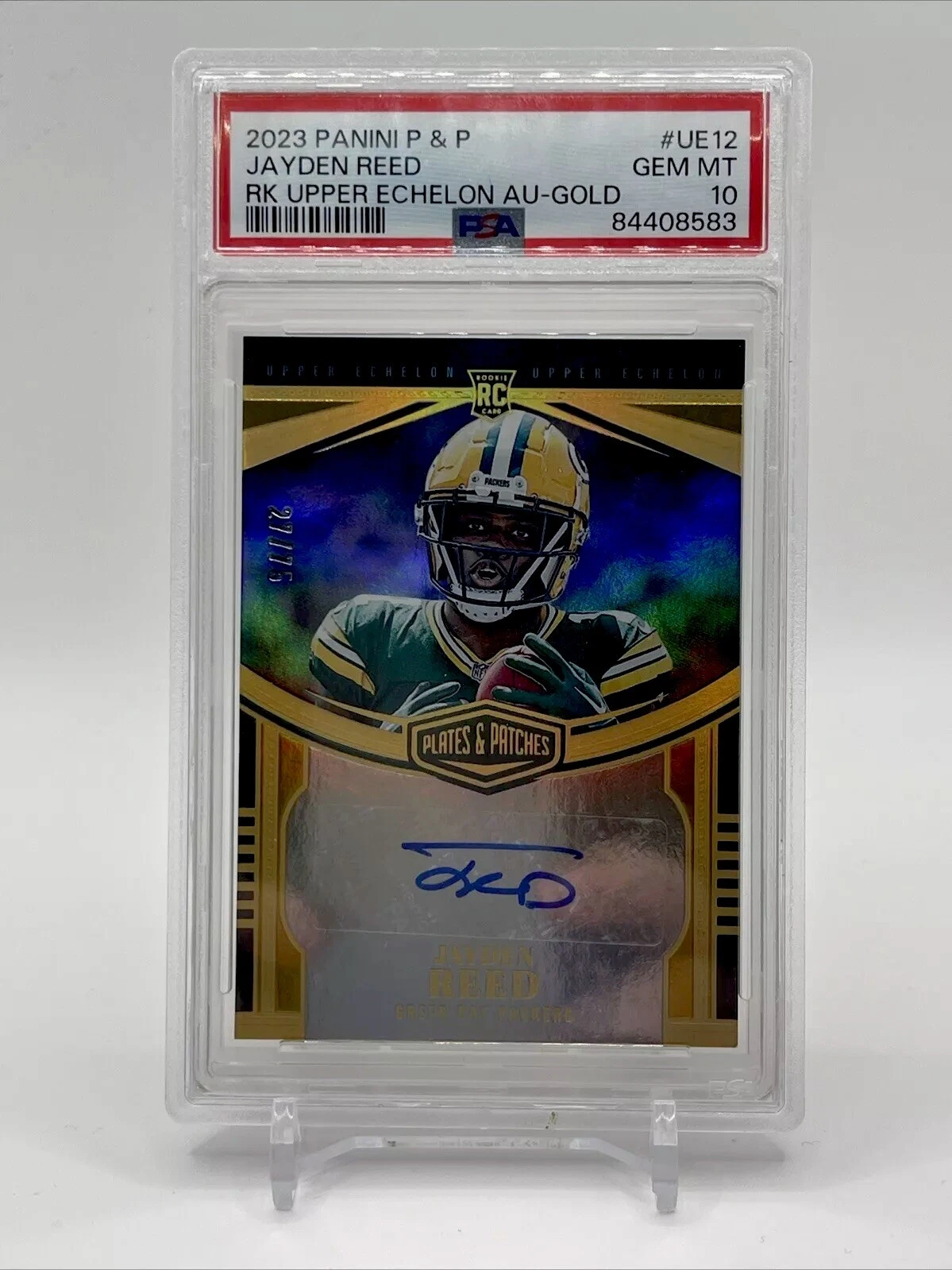 Jayden Reed Panini Plates & Patches Rookie Upper Echelon Autographs #UE12 Gold