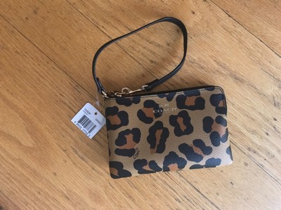 New Coach Ocelot Print Corner Zip Wristlet F64238