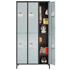 STANI Metal Locker with 6 Doors for School Gym and Employees Black Gray 71 inch