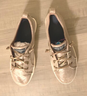 Sperry TopSider Gray Silver Sparkle Metallic Flat Sneaker Shoe