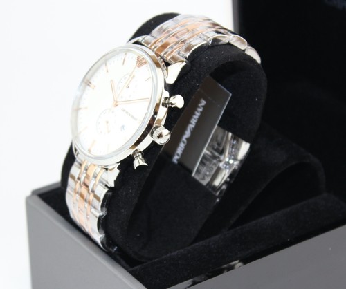 NEW AUTHENTIC EMPORIO ARMANI ROSE GOLD SILVER CHRONOGRAPH AR0399 MEN'S WATCH - Picture 2 of 12