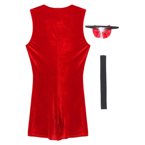 Mens Velvet Deep V Neck Jumpsuit Belt Bowtie Costume Christmas Fancy Dress - Picture 8 of 22