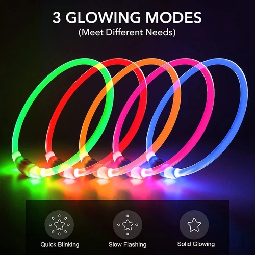 Flashing LED Light Up Dog Collar USB Rechargeable Pet Luminous Safety Nylon UK - Picture 2 of 16