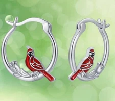 Red cardinal hoop earrings