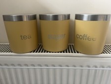 Yellow Plastic Tea, Coffee And Sugar Canister Set Stackable