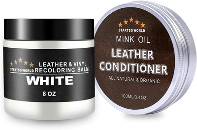 Mink Oil Leather Recoloring Balm & Conditioner Kit - Repairs & Dyes White Leathe