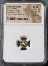 477-388 BC GREECE GOLD-EL HECTE IONIA PHOCAEA 1/6 STATER LION NGC CHOICE VF 5/3