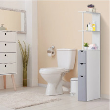 Cabinet Storage Tower Bathroom Linen Tall White Shelves Freestanding Organizer