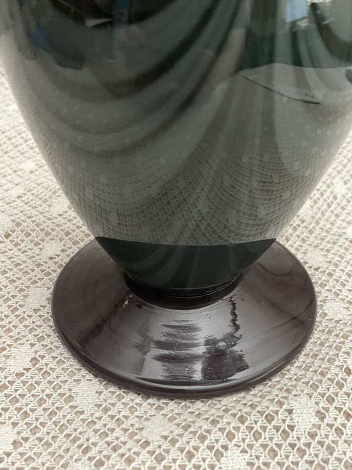 Art Glass Vase 6.0" MidCentury Modern Gray/Green/Black Swirl Drape