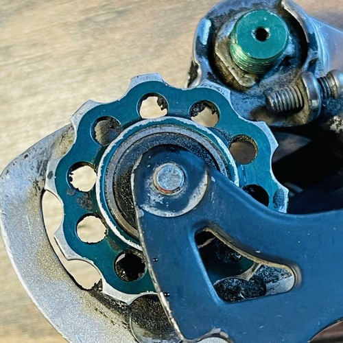 Used Shimano Deore XT RD-M739 Long Cage Rear Derailleur Green Ano Pulleys & Bolt - Picture 7 of 9