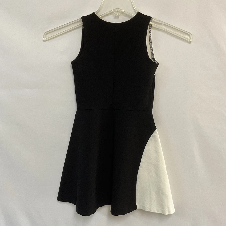 Love..Ady Girls Small Fit Flare Skater Dress Black White Stretch Knit Colorblock - Image 2 of 3