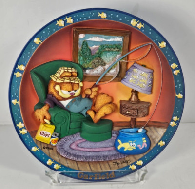 RARE Vtg. 1999 Garfield Gone Fishin' 3D Sculptural Plate/Brand New in Box w. COA