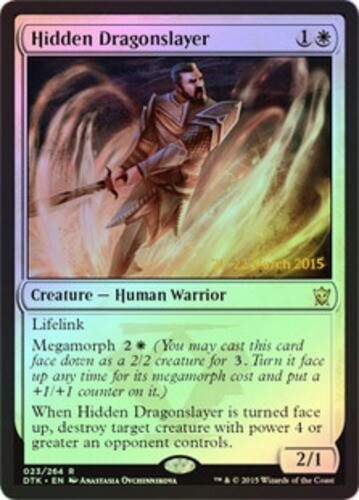 1x Hidden Dragonslayer - Foil - Prerelease Promo Moderate Play, English Prerelea