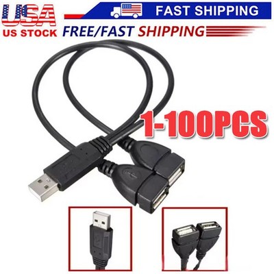 USB 2.0 A Male To Dual USB Female Jack Splitter Hub Power Cord Adapter Cable Lot