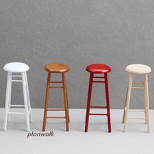 1:12 Scale Dollhouse Miniature Round Bar Stools High Chairs Wooden Furniture