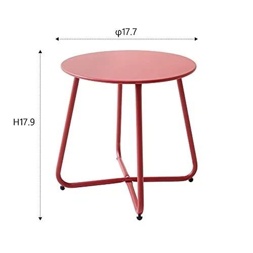 Mesa auxiliar pequeña de patio impermeable redonda de metal de acero resistente a la intemperie portátil Foto 3 de 4