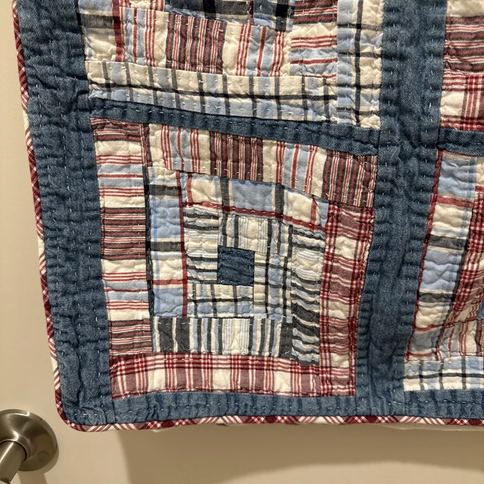 Винтажная стандартная наволочка Nautica ОДНА красно-бело-синяя американская лоскутная одеяло - Изображение 4 из 4