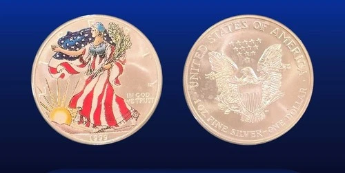 1999-P Proof Silver Eagle Colorized Walking Liberty 1 oz Silver with Box