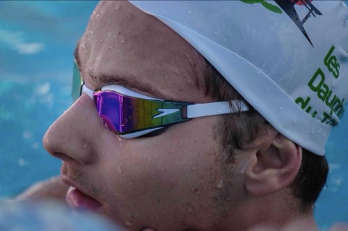 Speedo Unisex Fastskin Hyper Elite Mirror Swimming Goggles, White/Purple/Green