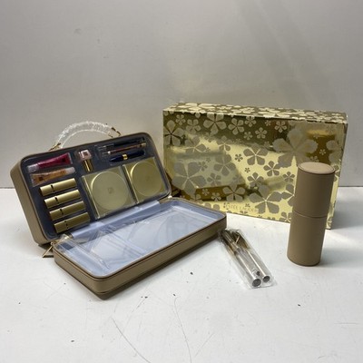 Estee Lauder Womens Makeup Set Gold Floral Pattern Carrying Case Beauty Kit