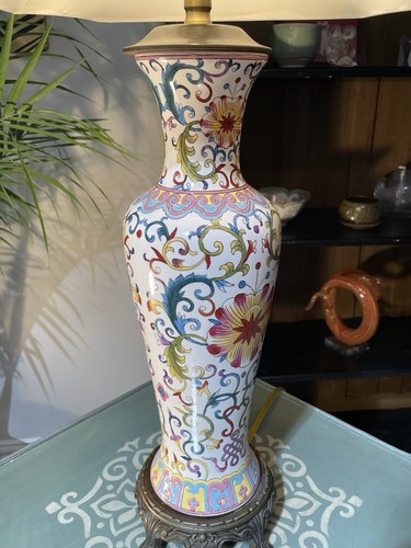 Art Deco MultiColor Table Lamp With Dupioni Silk Shade - Picture 4 of 13