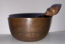 Vintage Bronze Inlaid Tibetan Himalayan Singing Bowl Handmade