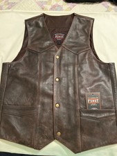 NEW First Mfg USA Leather Vest Mens Large Brown Leather Concealed Pockets NWT