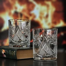 Set of 2 11 oz Russian Cut Crystal Rocks Glasses Whiskey DOF
