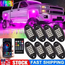 8Pods RGB LED Rock Lights Underbody Wheel Light Wireless For Jeep Off-Road Truck