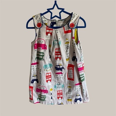 MINI BODEN London Pinnie Dress Girls 4-5Y jumper England corduroy buses cotton