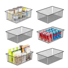 6 Pack Large Metal Wire Baskets for Storage, Black