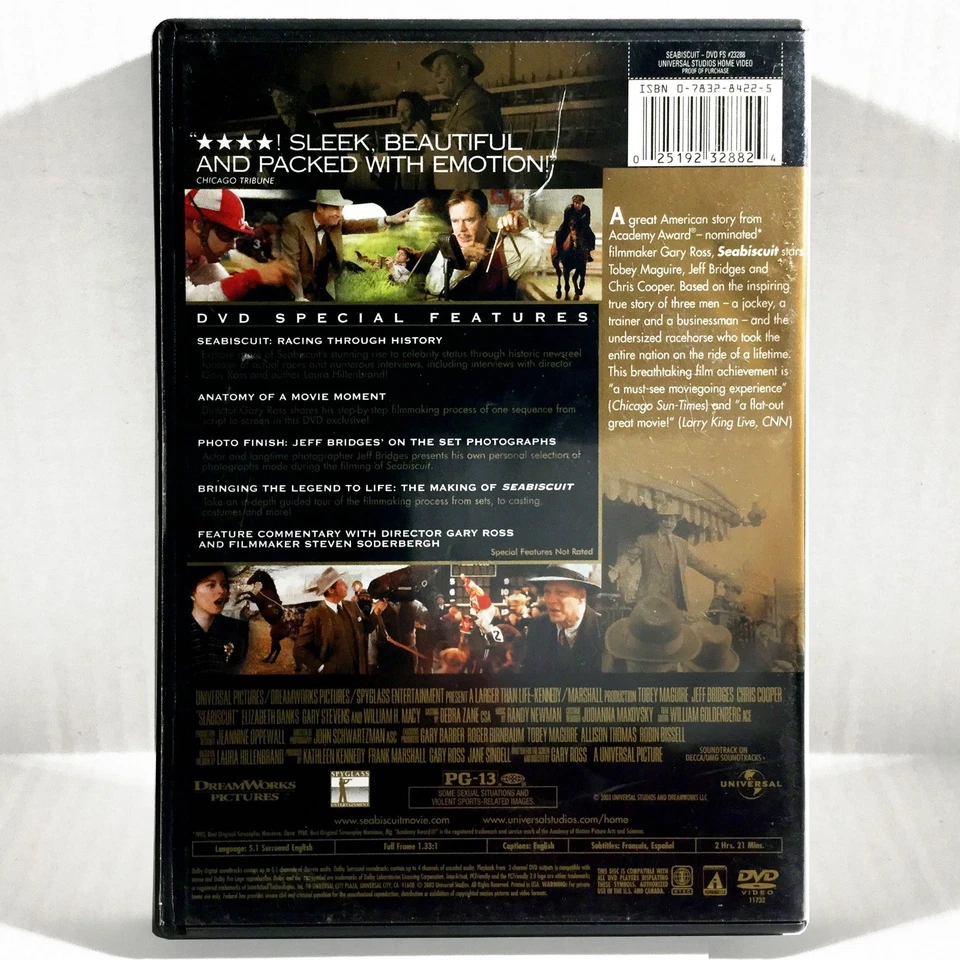 Seabiscuit (DVD, 2003, Full Screen) Like New ! Tobey Maguire Elizabeth Banks - Image 2 of 3