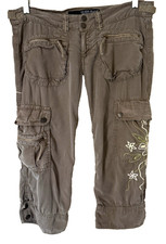 Vtg Y2K Guess Green Cargo Parachute Crop Pants Utility Low Rise Grunge Sz 30