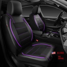 Universal Fit Piping Leather Two Front Seat Covers Waterproof Black Purple Universal Fit Piping Leather Two Front Seat Covers Waterproof Black Purple