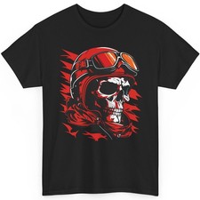 Biker Skull T Shirt Motorcycle Helmet Graphic Tee Goggles Vintage Rider Top