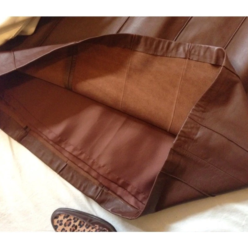 Vintage Brown A Line 100% Buttery Soft Leather Skirt Size 10 Timeless Chic  - Image 3 of 4