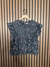 Isabel Marant Etoile Top 36 / S Womens Green Layona Floral Blouse Ruffle Sleeve