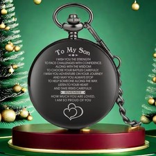 Antique Smooth Black "To My Son" Cool Quartz Analog Pocket Watches Encourage New
