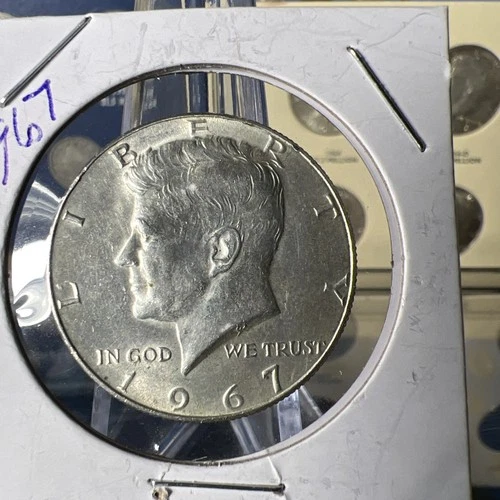 1967 Kennedy Half Dollar, 40% Silver, Circulated Coin, AU.