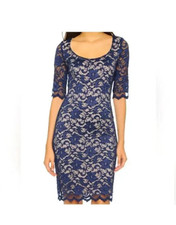 Badgley Mischka Belle Navy Blue Floral Lace Cocktail bodycon Dress 2