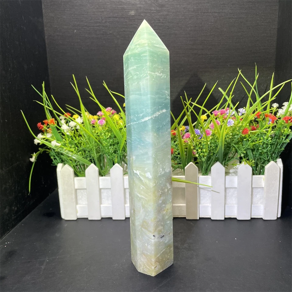 1.5LB 9.4" Natural Amazonita Cristal Obelisco Cuarzo Energía Torre Punto Foto 3 de 4