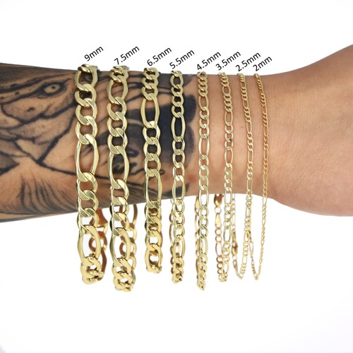 14K Yellow Gold 3.5mm-7.5mm Figaro Chain Link Bracelet Mens Women 7" 7.5" 8" 9" - Picture 2 of 72