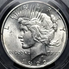 1922 D PEACE DOLLAR PCGS MS 63 PUFFY, GLOWING WHITE SILVER SATIN AND VERY WELL