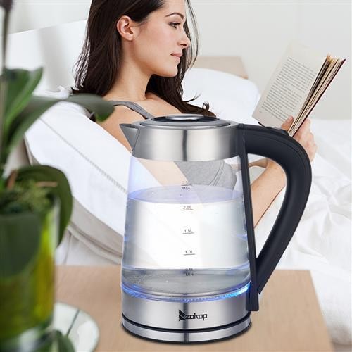 Boiler Kettles 1100W 2.5L Electric Glass Hot Water Kettle Tea Pot Coffee Sliver