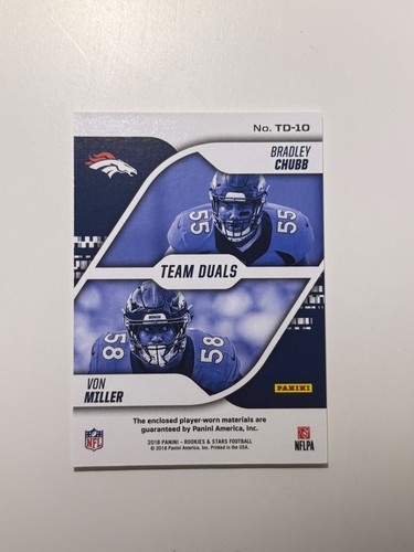 Von Miller, Bradley Chubb 2018 Panini Rookies & Stars Team Duals Relics  #TD-10 - Picture 2 of 8