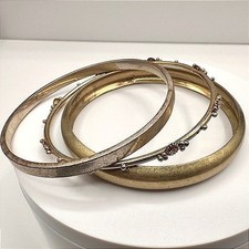 Vintage Bangle Bracelets Set Gold Tone Stackable Textured Rhinestone Boho Retro