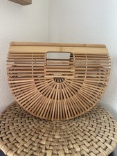 Bamboo Wood Stat Handbag Half Moon Boutique Purse Bag