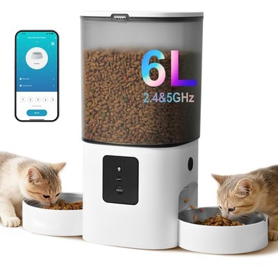 2.4G/5G Automatic Cat Feeder, 6L WiFi Cat Food Dispenser with 10s Voice Recor...