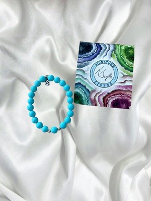 Pretty T Jazelle Signtaure Stones Turquoise Jasper Blue Beaded Bracelet w/Card